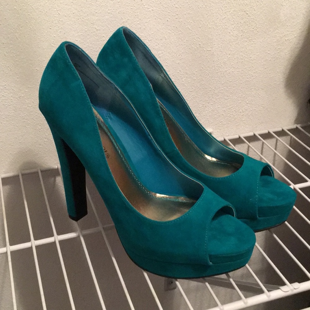 Teal Open Toe Pumps